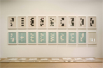   Ingo  Nussbaumer,<em> Skizzenbüchern, 18 Pigmentdrucke  auf Büttenpapier zur seriellen Struktur der Auffangschablonen</em>. Foto Michael  Goldgruber. © Ingo Nussbaumer