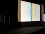 <strong><em>Virtual Color Tubes</em></strong> / 2011 Detail aus der Umkehrvariante im Vasarely Museum Budapest. Blick von vorne auf eine Auffangschablone. © Ingo Nussbaumert