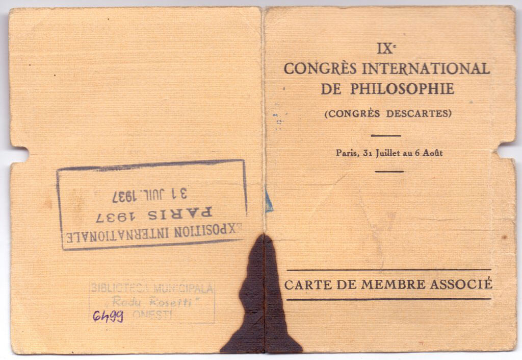 IXe Congres international de philosophie (Descartes-Kongress), Teilnehmerkarte.jpg